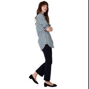 Ann Mashburn Green White Striped Button Down Shirt XS Classic Cotton